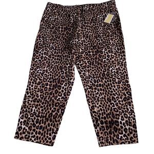 Michael Kors NWT MobWife Leopard Print Pants Tummy Control Cotton Dark Camel 18